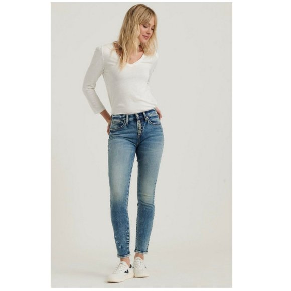 Lucky Brand Denim - Lucky Brand Mid Rise Ava Skinny Jean Blue Floral Embroidery Lucia Blue Size 4/27